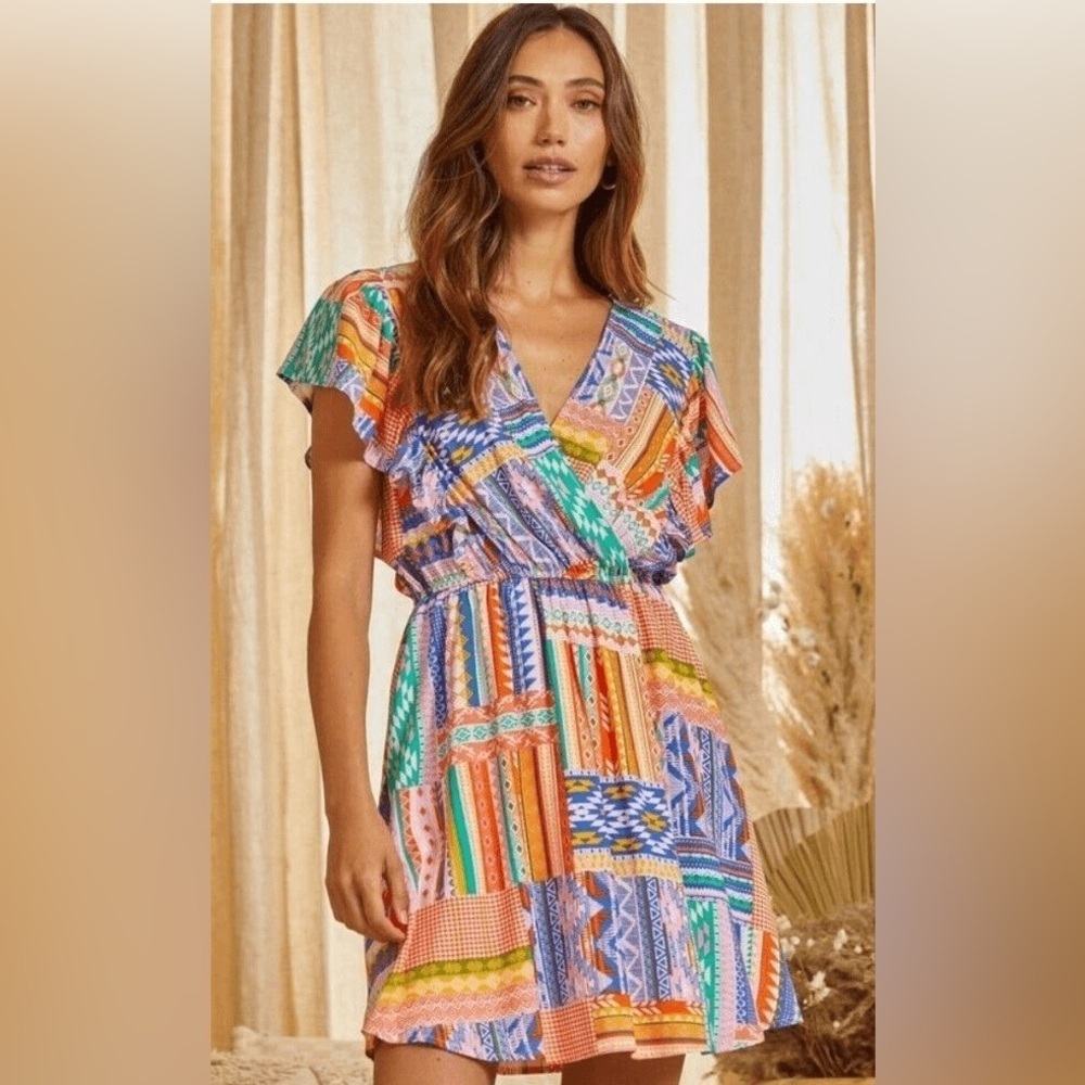 SAVANNA JANE PATCHWORK PRINT DRESS SIZE large NWT